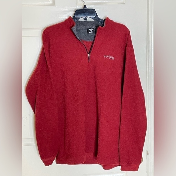 PRANA Mens Crimson Red 1/4 Zip Pullover Fleece Lined Long Sleeve Sweater MEDIUM  - Picture 5 of 11